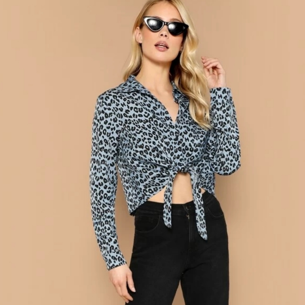[2 for $10] Shein blue leopard print blouse